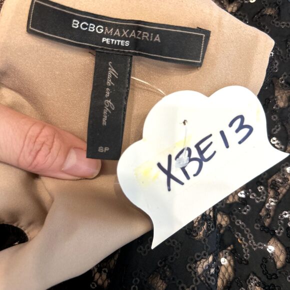 BCBGMAXAZRIA Kaya Black Sequin V Neck Open Back Cocktail Evening Dress 8 PETITE - Picture 3 of 11